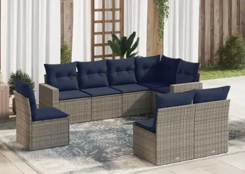 Set canapele de grădină cu perne, 8 piese, gri, poliratan - 1/3