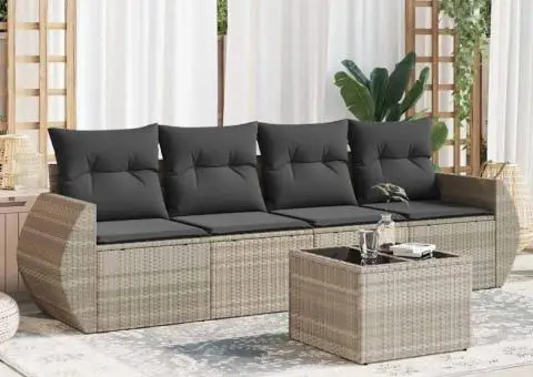 Set canapele de grădină cu perne, 5 piese gri deschis poliratan - 1/3