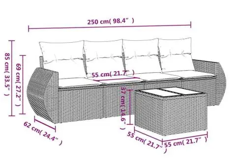 Set canapele de grădină cu perne, 5 piese gri deschis poliratan - 3/3