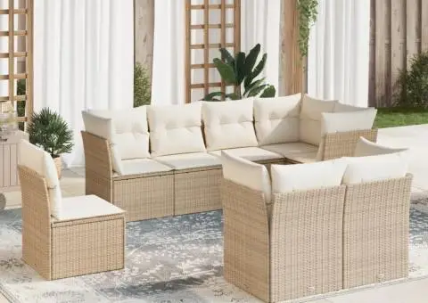 Set canapele de grădină, 8 piese, cu perne, bej, poliratan - 1/3