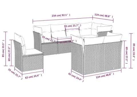 Set canapele de grădină, 8 piese, cu perne, bej, poliratan - 3/3