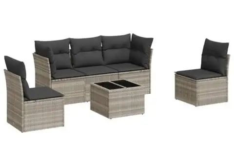 Set canapele de grădină cu perne, 6 piese gri deschis poliratan - 2/3