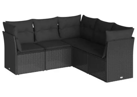 Set mobilier de grădină cu perne, 5 piese, negru, poliratan - 2/3