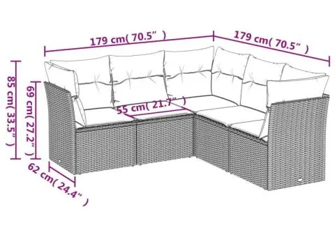 Set mobilier de grădină cu perne, 5 piese, negru, poliratan - 3/3