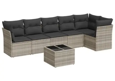 Set canapele de grădină cu perne, 7piese gri deschis poliratan - 2/3