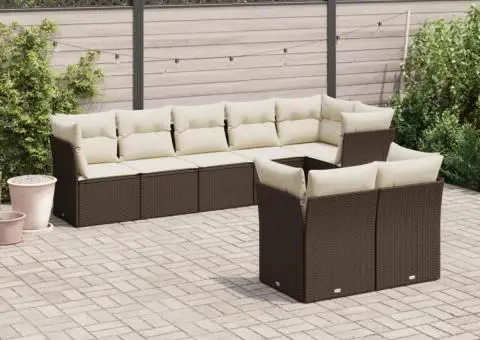 Set canapele de grădină cu perne, 8 piese, maro, poliratan - 1/3