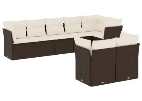 Set canapele de grădină cu perne, 8 piese, maro, poliratan - 2/3