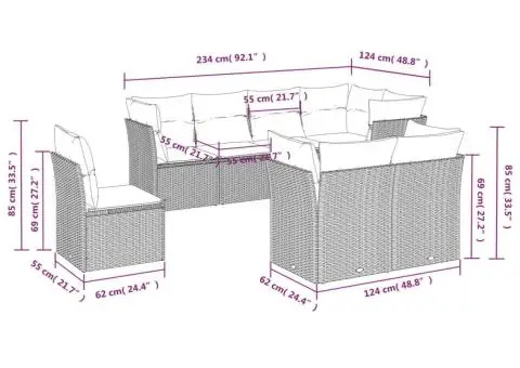 Set mobilier de grădină cu perne, 8 piese gri deschis poliratan - 3/3