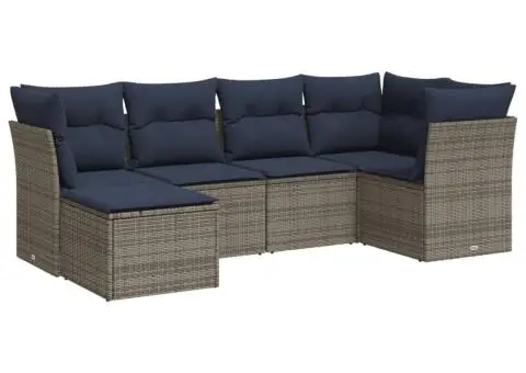 Set canapele de grădină cu perne, 6 piese, gri, poliratan - 2/3