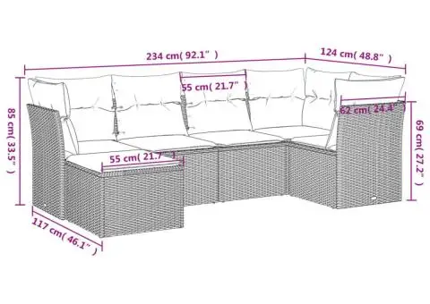 Set canapele de grădină cu perne, 6 piese, gri, poliratan - 3/3