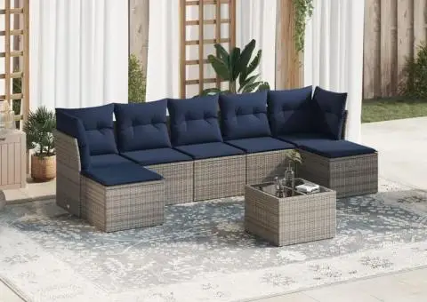 Set canapele de grădină cu perne, 8 piese, gri, poliratan - 1/3