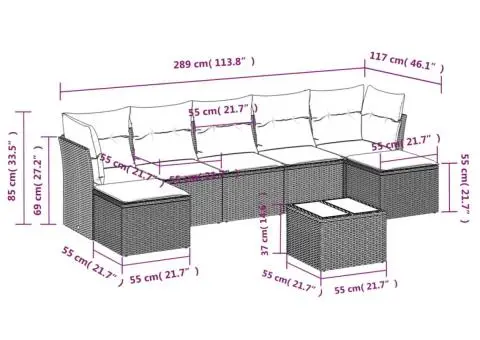 Set canapele de grădină cu perne, 8 piese, gri, poliratan - 3/3