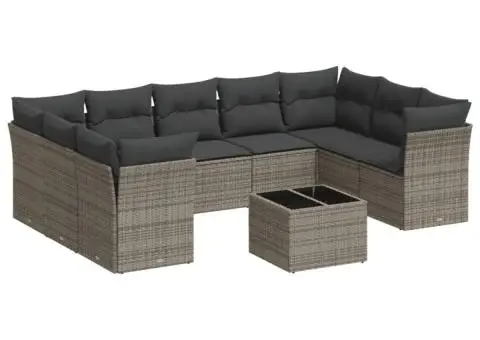 Set mobilier de grădină cu perne, 10 piese, gri, poliratan - 2/3