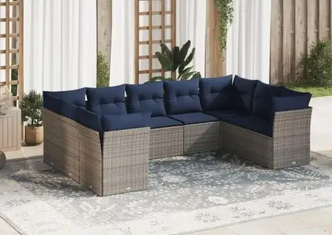 Set canapele de grădină, 9 piese, cu perne, gri, poliratan - 1/3