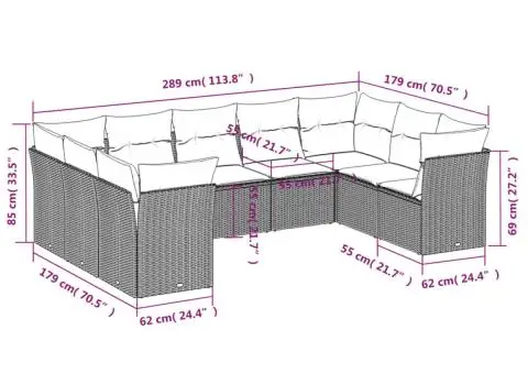 Set canapele de grădină, 9 piese, cu perne, gri, poliratan - 3/3