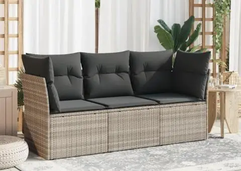 Set canapele de grădină cu perne, 3 piese gri deschis poliratan - 1/3