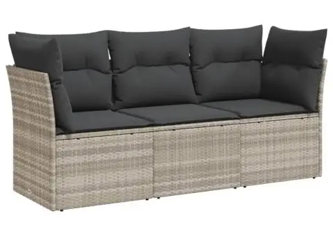 Set canapele de grădină cu perne, 3 piese gri deschis poliratan - 2/3