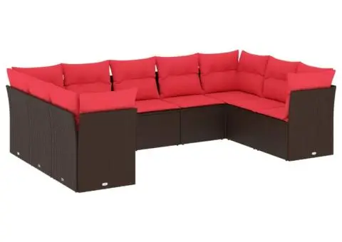 Set canapele de grădină cu perne, 9 piese, maro, poliratan - 2/3