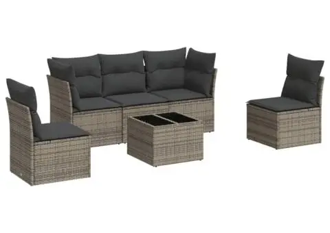 Set mobilier grădină cu perne, 6 piese, gri, poliratan - 2/3