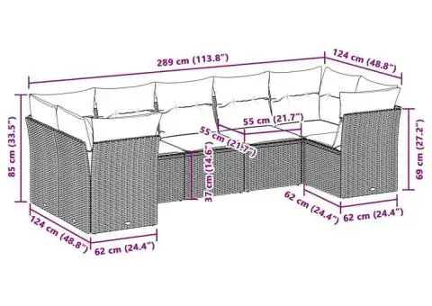 Set canapele de grădină cu perne, 7piese gri deschis poliratan - 3/3