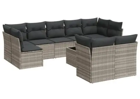 Set canapele de grădină cu perne 10 piese gri deschis poliratan - 2/3