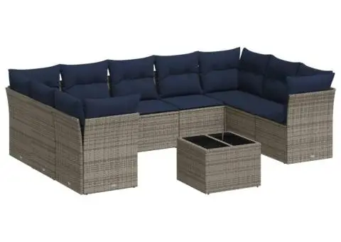 Set canapele de grădină cu perne, 10 piese, gri, poliratan - 2/3