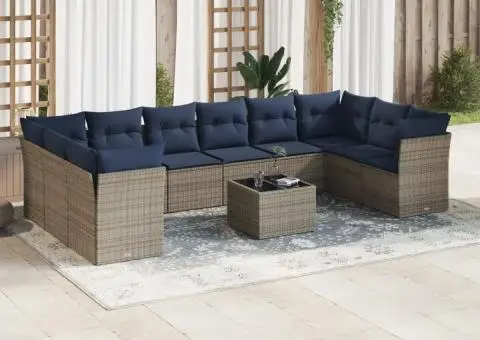 Set canapele de grădină cu perne, 11 piese, gri, poliratan - 1/3