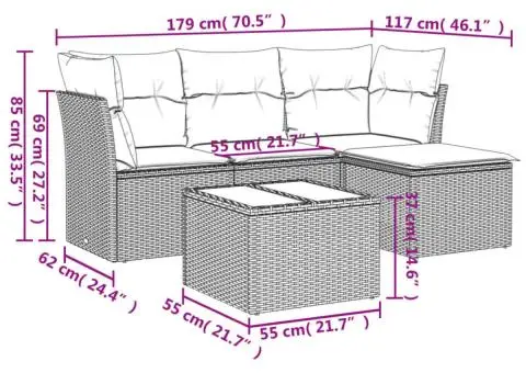 Set canapele de grădină cu perne, 5 piese, bej, poliratan - 3/3