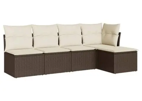 Set canapele de grădină cu perne, 5 piese, maro, poliratan - 2/3