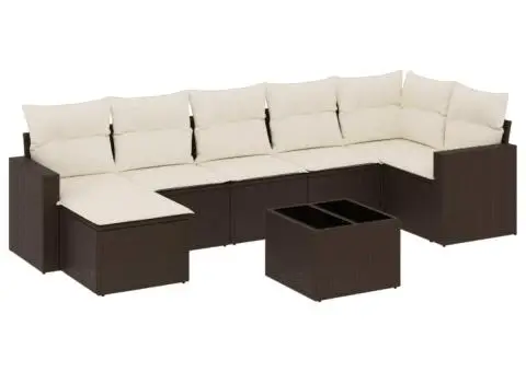 Set canapele de grădină cu perne, 8 piese, maro, poliratan - 2/3