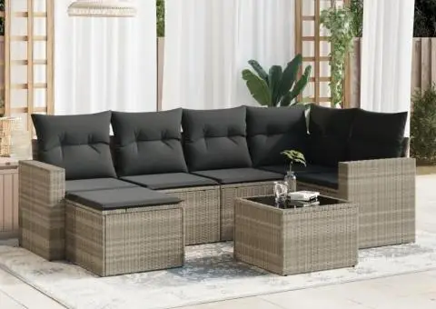 Set canapele de grădină cu perne, 7piese gri deschis poliratan - 1/3