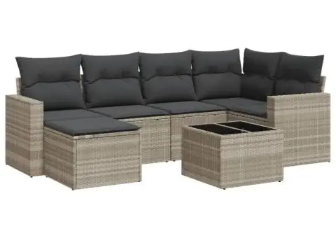 Set canapele de grădină cu perne, 7piese gri deschis poliratan - 2/3