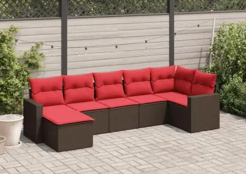 Set canapele de grădină cu perne, 7 piese, maro, poliratan - 1/3