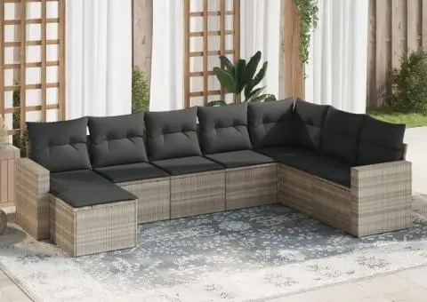 Set mobilier de grădină cu perne, 8 piese gri deschis poliratan - 1/3