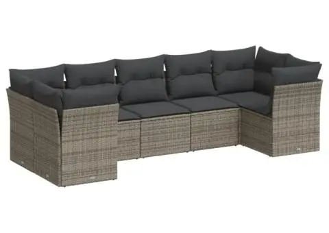 Set canapele de grădină, 7 piese, cu perne, gri, poliratan - 2/3