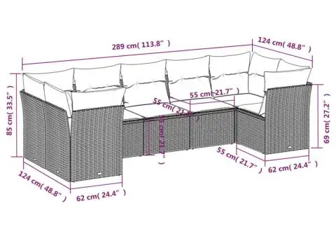 Set canapele de grădină, 7 piese, cu perne, gri, poliratan - 3/3