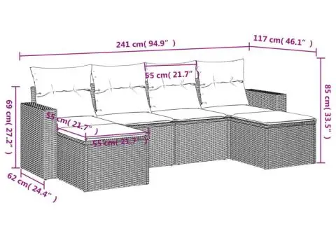 Set canapele de grădină cu perne, 6 piese gri deschis poliratan - 3/3