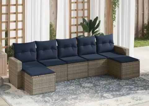 Set canapele de grădină cu perne, 7 piese, gri, poliratan - 1/3