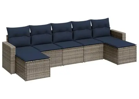 Set canapele de grădină cu perne, 7 piese, gri, poliratan - 2/3