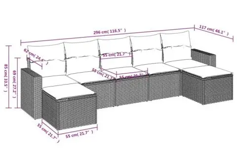 Set canapele de grădină cu perne, 7 piese, gri, poliratan - 3/3