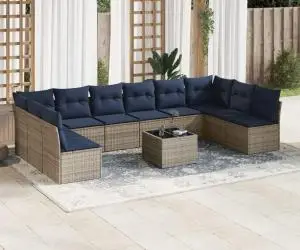 vidaXL Set canapele de grădină cu perne, 11 piese, gri, poliratan