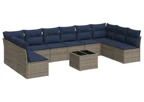 Set canapele de grădină cu perne, 11 piese, gri, poliratan - 2/3