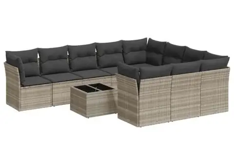 Set canapele de grădină cu perne, 11 piese, gri, poliratan - 2/3