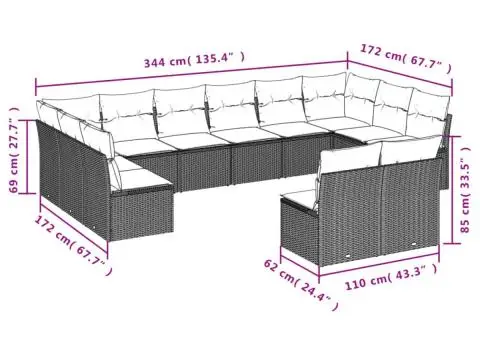 Set mobilier de grădină cu perne, 9 piese, negru, poliratan - 3/3
