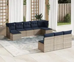 vidaXL Set canapele de grădină cu perne, 10 piese, gri, poliratan