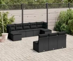 vidaXL Set canapele de grădină cu perne, 10 piese, negru, poliratan