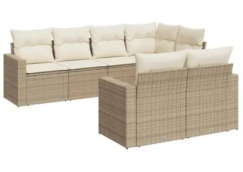 Set canapele de grădină, 7 piese, cu perne, bej, poliratan - 2/3