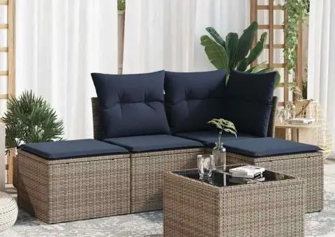 Set canapea de grădină cu perne, 5 piese, gri, poliratan - 1/4