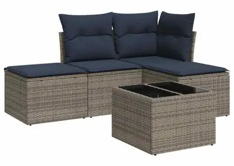 Set canapea de grădină cu perne, 5 piese, gri, poliratan - 2/4