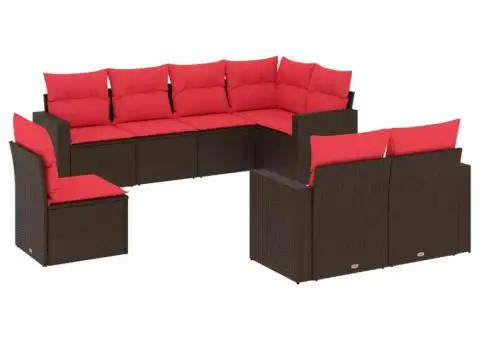 Set canapele de grădină cu perne, 8 piese, maro, poliratan - 2/3